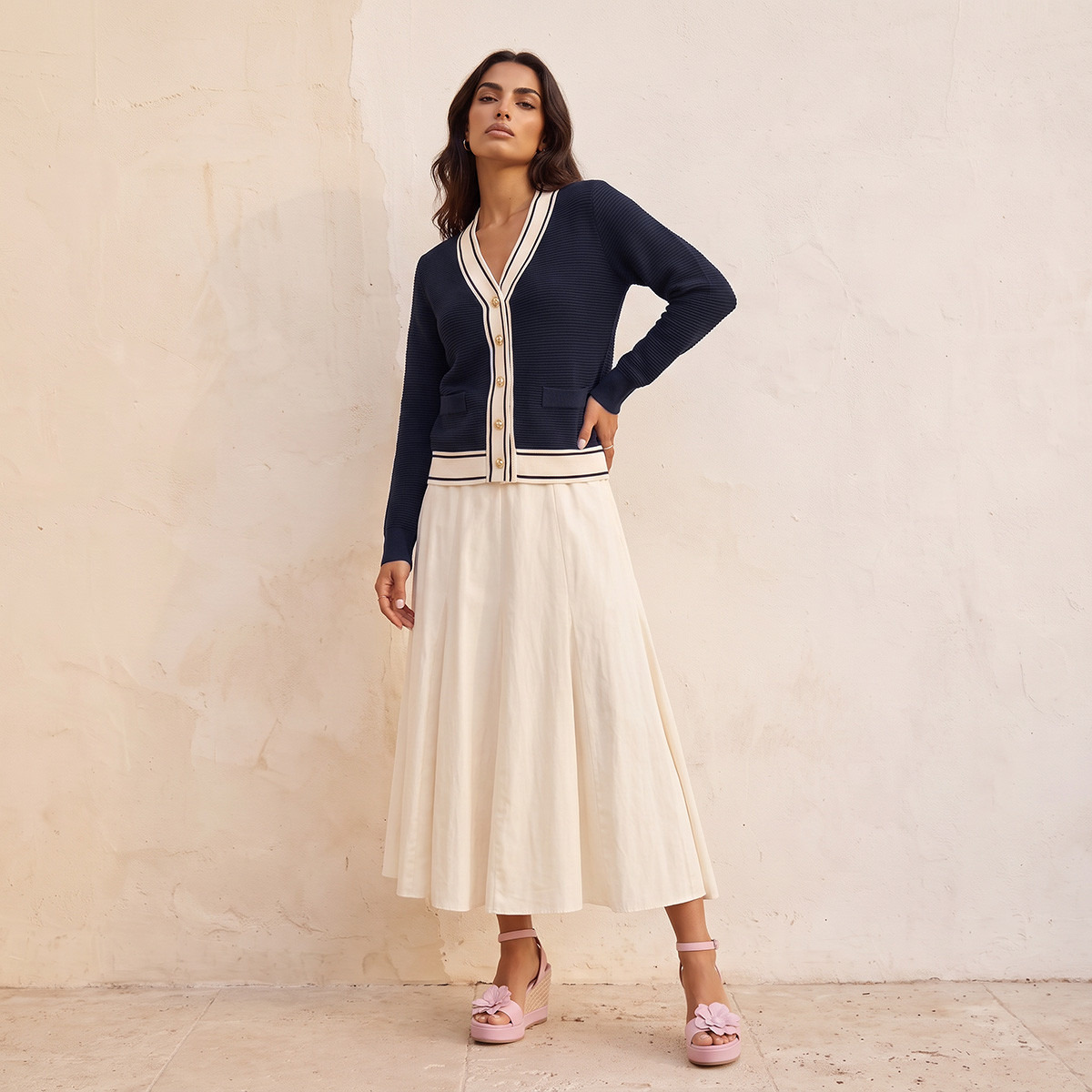كارديجان مضلع بياقة V من سبلاش سمارت-women-winterwear-cardigansandjumpers-cardigans-image-2