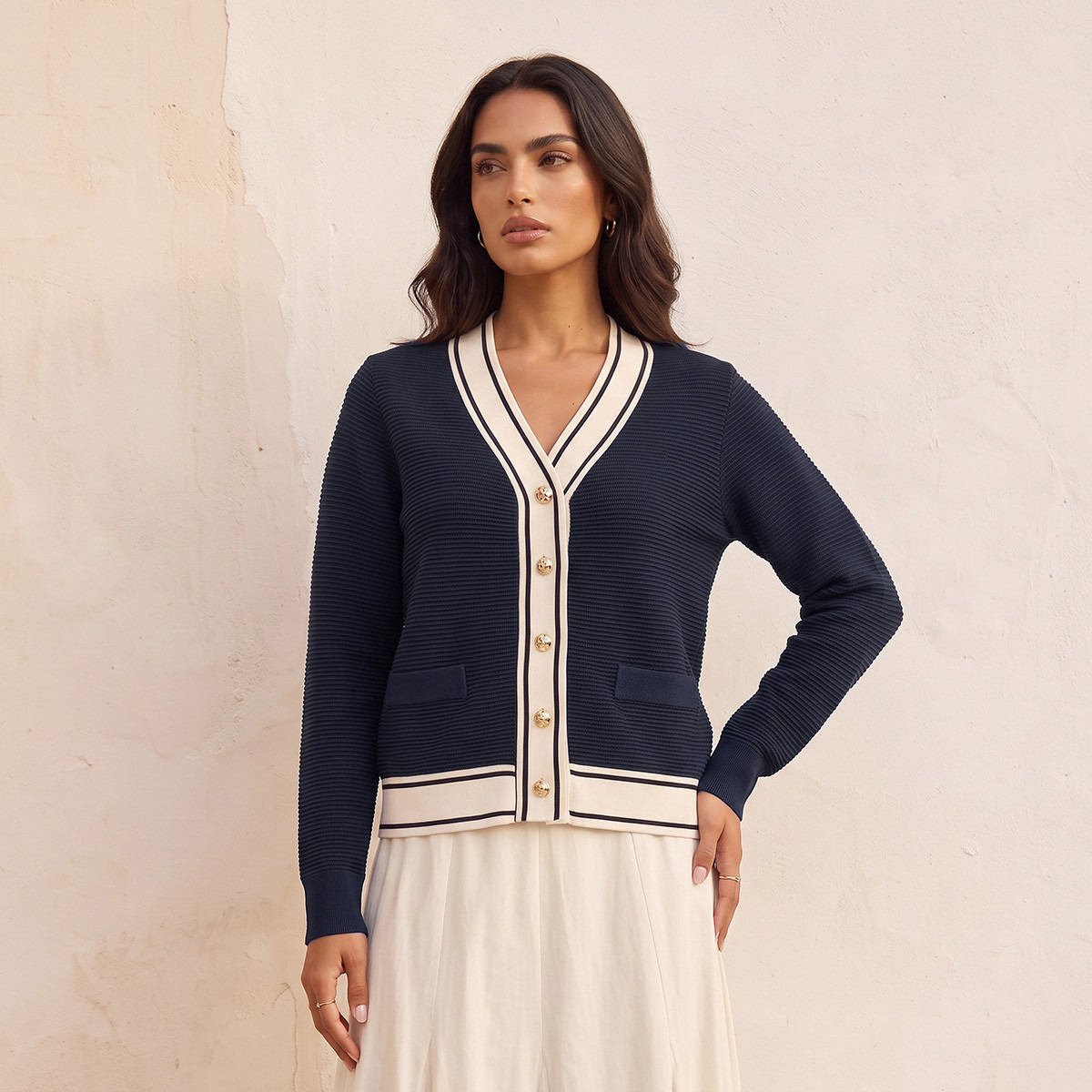 كارديجان مضلع بياقة V من سبلاش سمارت-women-winterwear-cardigansandjumpers-cardigans-image-4