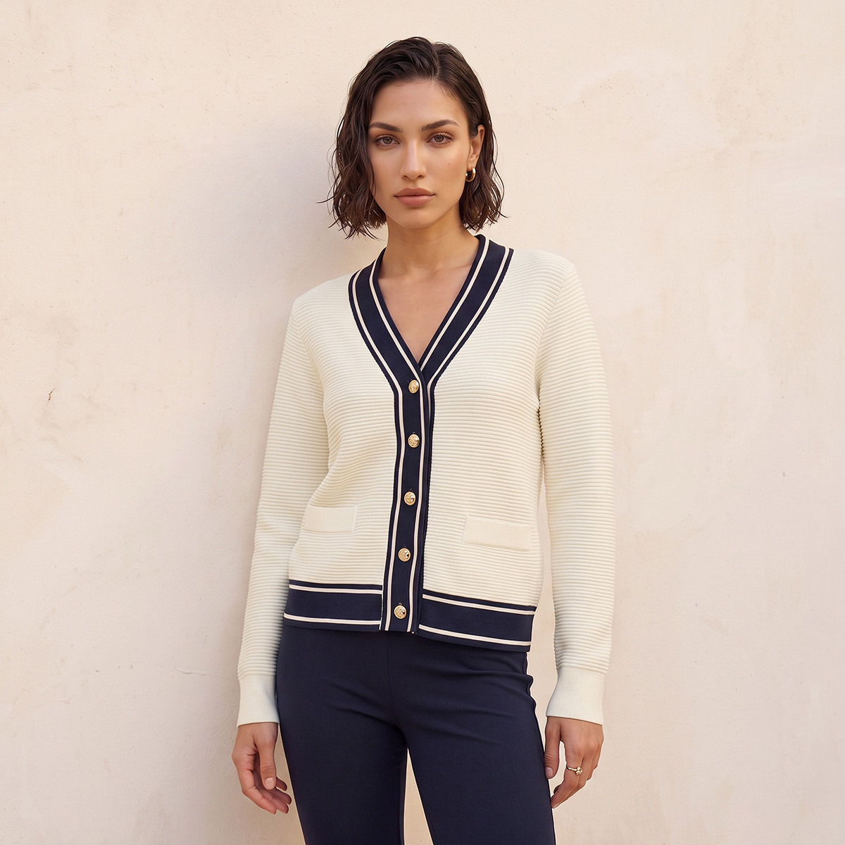 كارديجان مضلع بياقة V من سبلاش سمارت-women-winterwear-cardigansandjumpers-cardigans-image-1