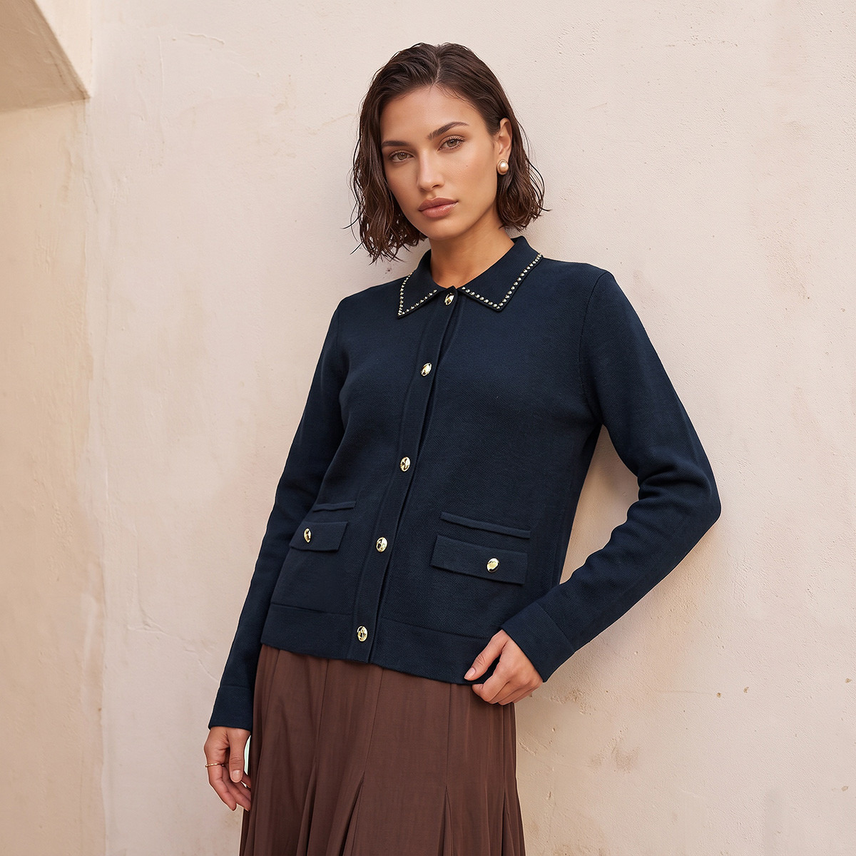 كارديجان مزين بجيوب من سبلاش سمارت-women-winterwear-cardigansandjumpers-cardigans-image-2