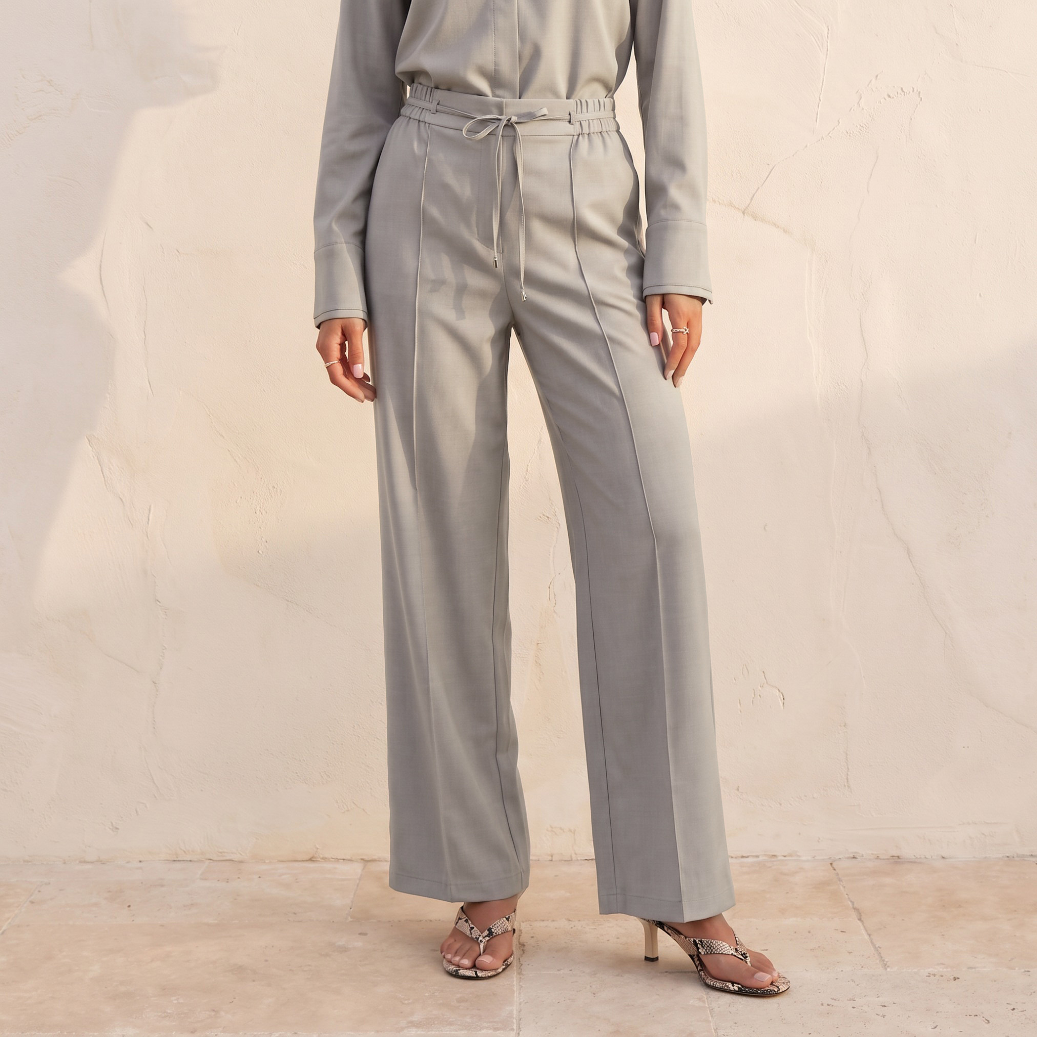Splash Smart Regular Fit Trousers with Tie-Up Waist-women-clothing-trousers-image-2