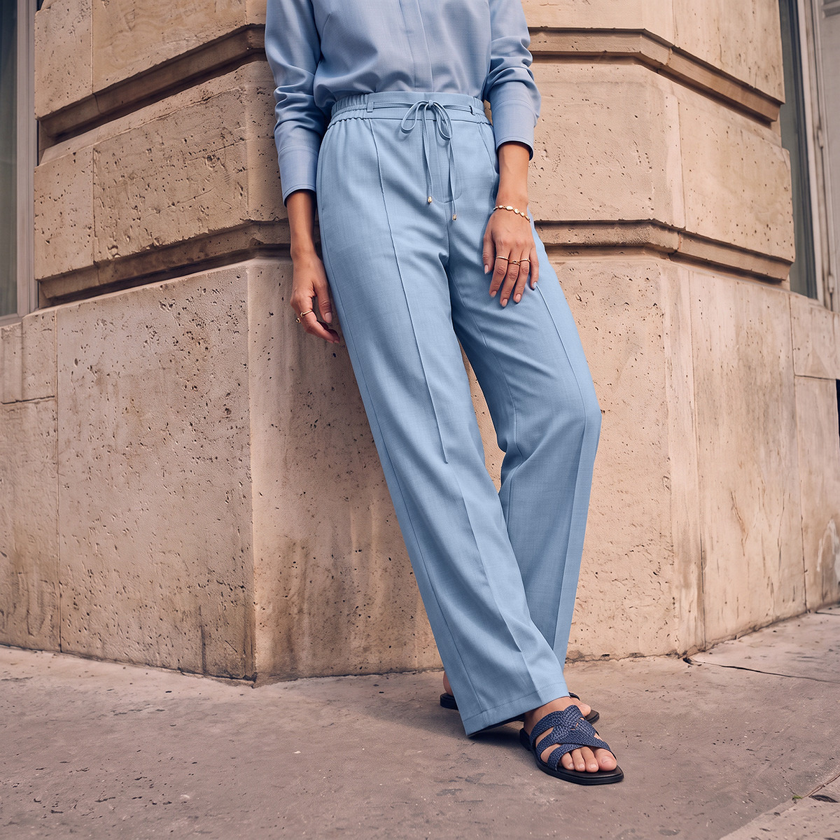 Splash Smart Regular Fit Trousers with Tie-Up Waist-women-clothing-trousers-image-1