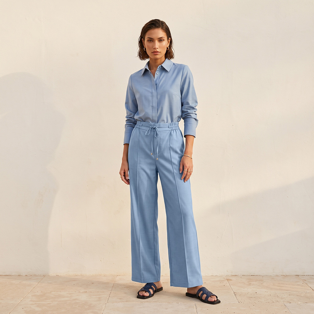 Splash Smart Regular Fit Trousers with Tie-Up Waist-women-clothing-trousers-image-2