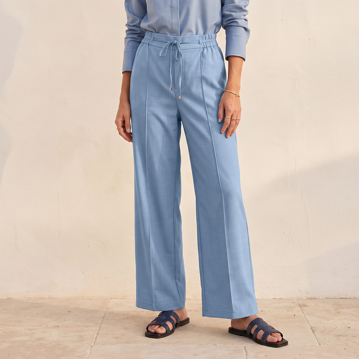 Splash Smart Regular Fit Trousers with Tie-Up Waist-women-clothing-trousers-image-4