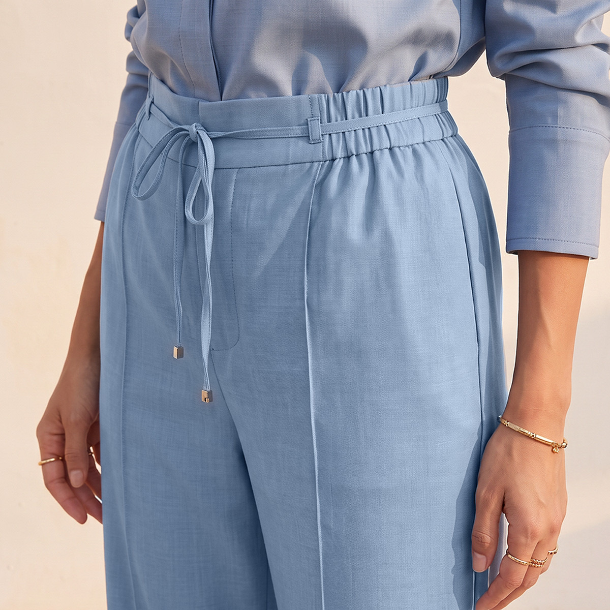 Splash Smart Regular Fit Trousers with Tie-Up Waist-women-clothing-trousers-image-5