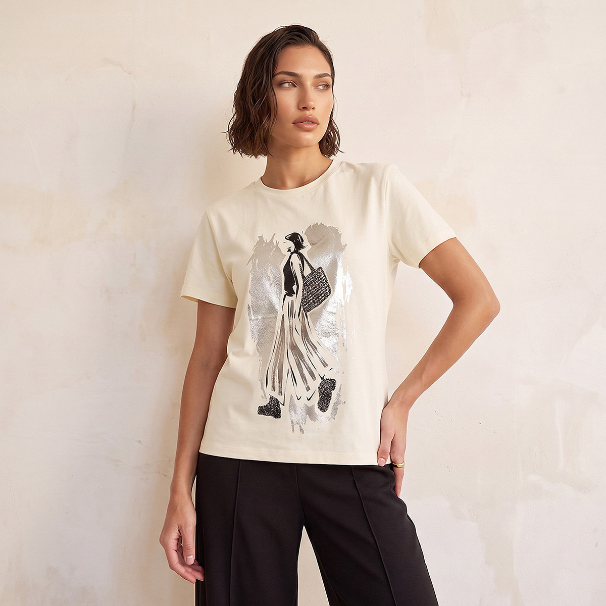 تيشيرت قطن بقصة مريحة وطبعات من سبلاش سمارت-women-clothing-tshirts-image-1