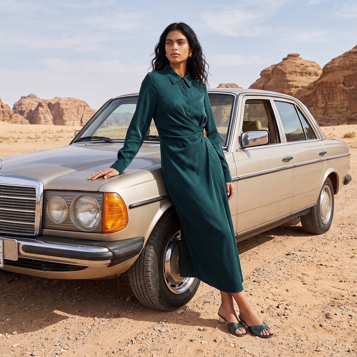 فستان قميص ميدي بكشكشة جانبية من سمارت من سبلاش-women-clothing-dresses-image-1