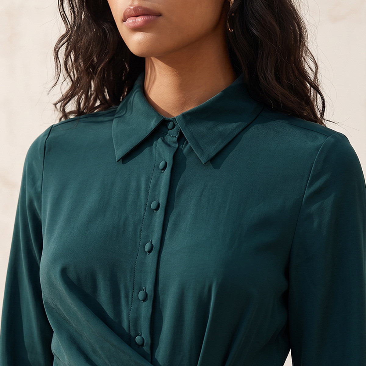 فستان قميص ميدي بكشكشة جانبية من سمارت من سبلاش-women-clothing-dresses-image-5