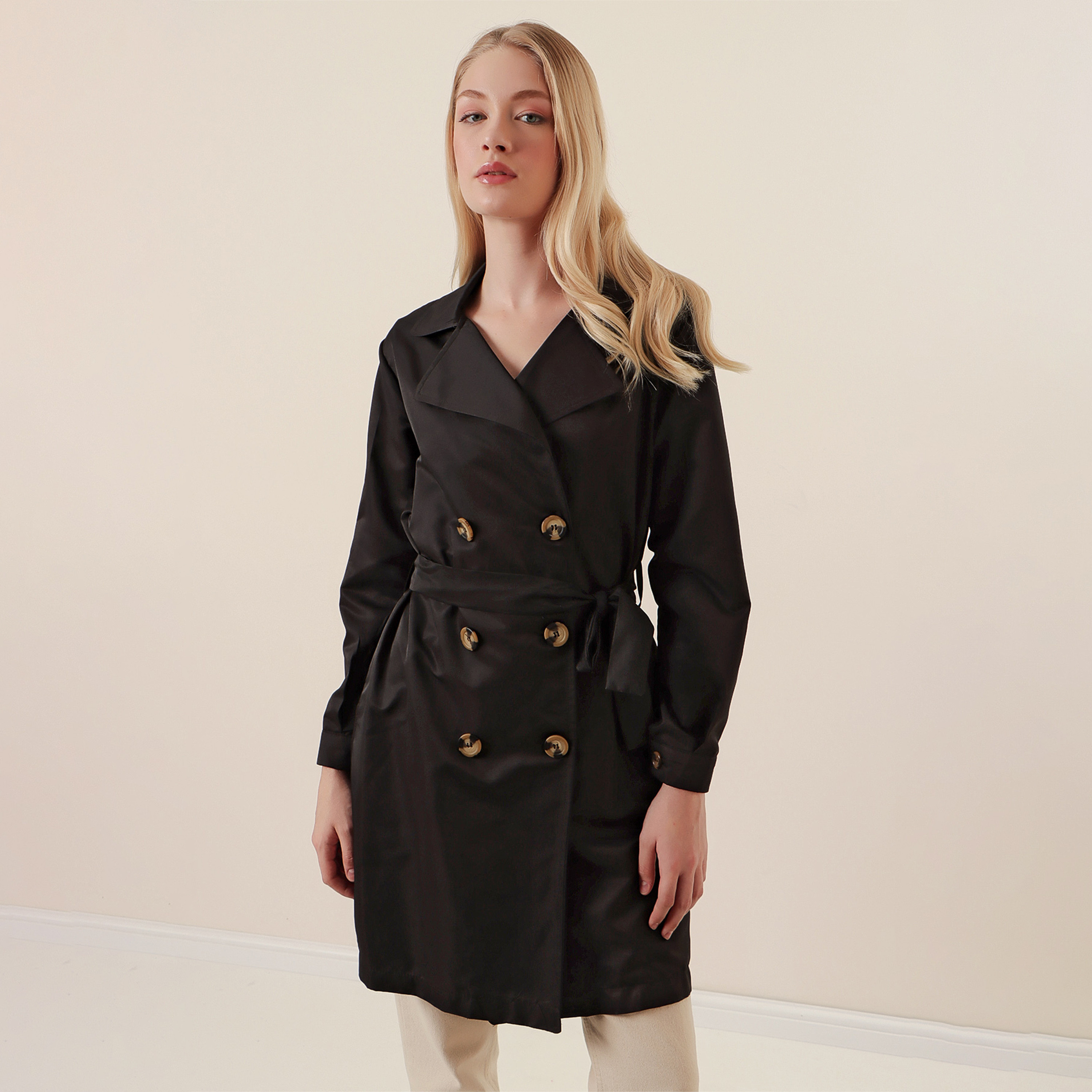 معطف ترنش مزدوج الصدر بياقة مطوية نسائي من بيجدارت-women-clothing-coatsandjackets-coats-image-7