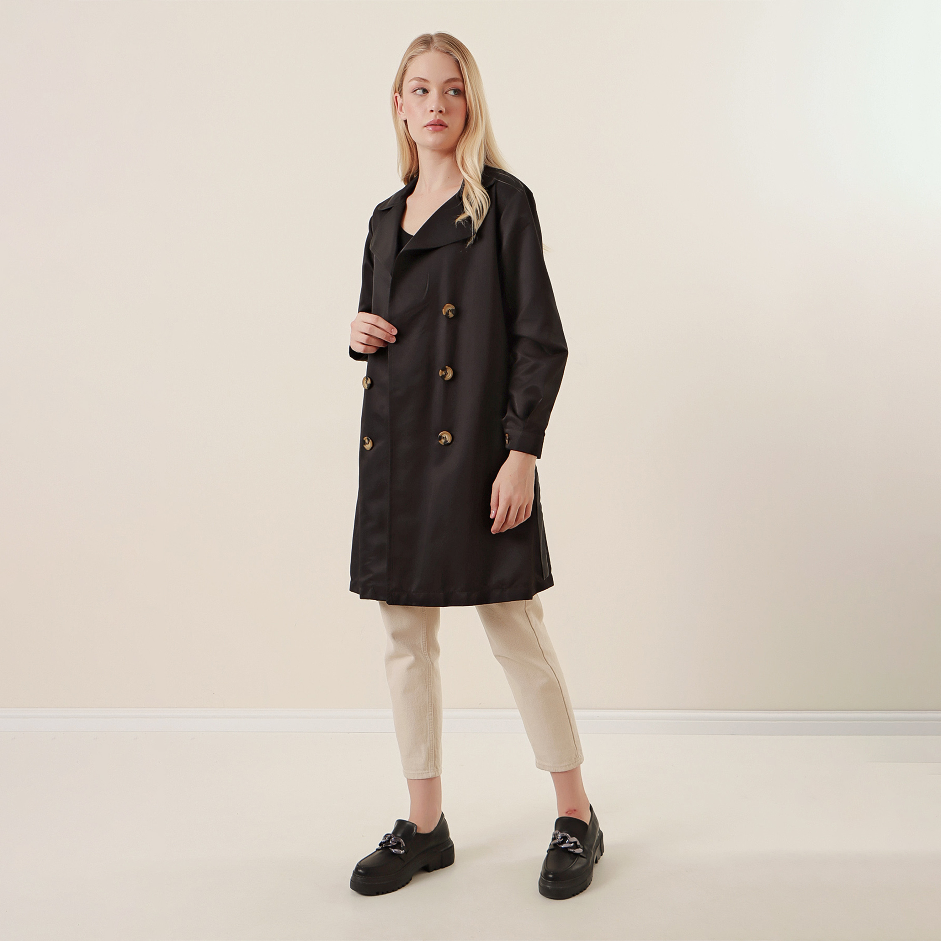 معطف ترنش مزدوج الصدر بياقة مطوية نسائي من بيجدارت-women-clothing-coatsandjackets-coats-image-8
