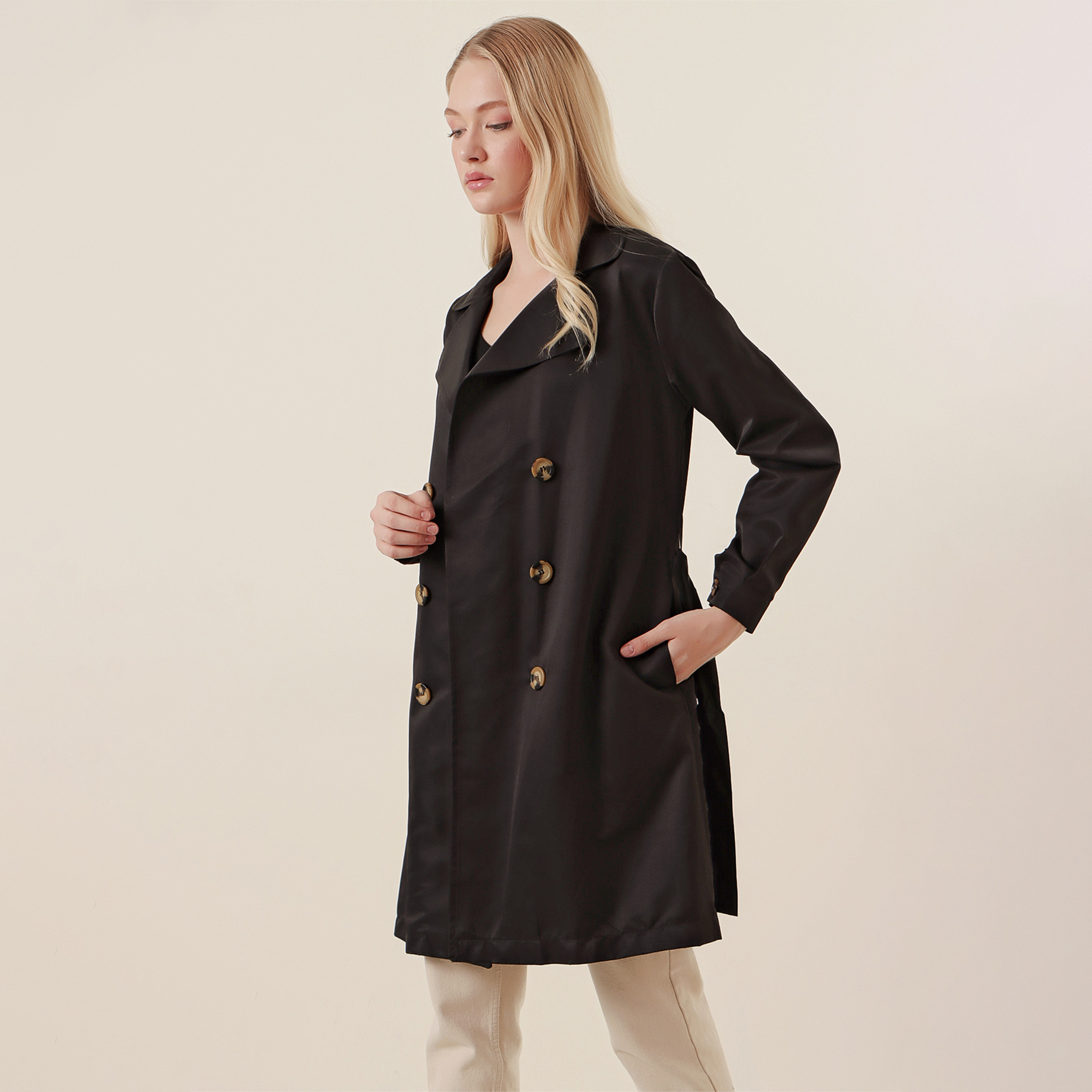 معطف ترنش مزدوج الصدر بياقة مطوية نسائي من بيجدارت-women-clothing-coatsandjackets-coats-image-11