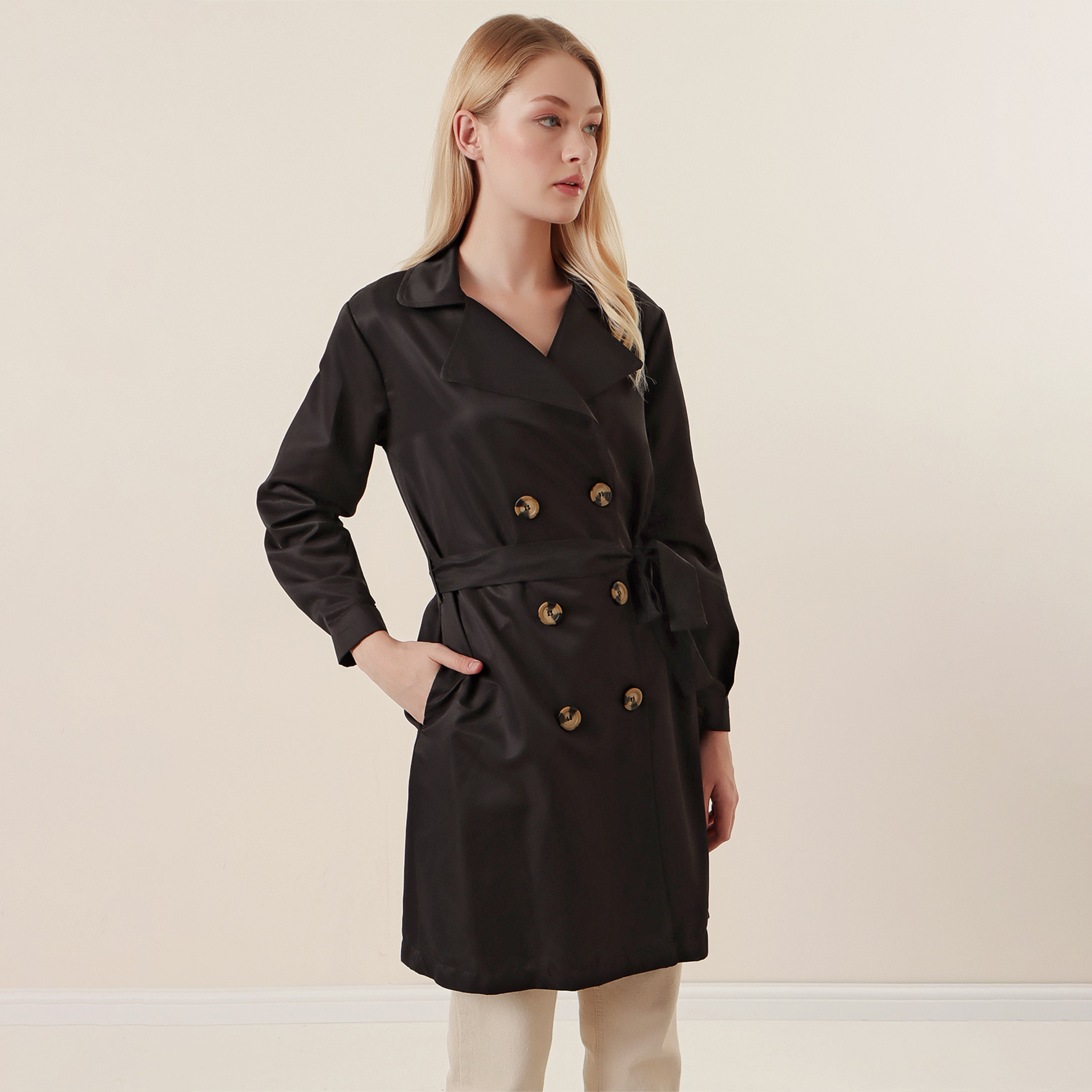 معطف ترنش مزدوج الصدر بياقة مطوية نسائي من بيجدارت-women-clothing-coatsandjackets-coats-image-12