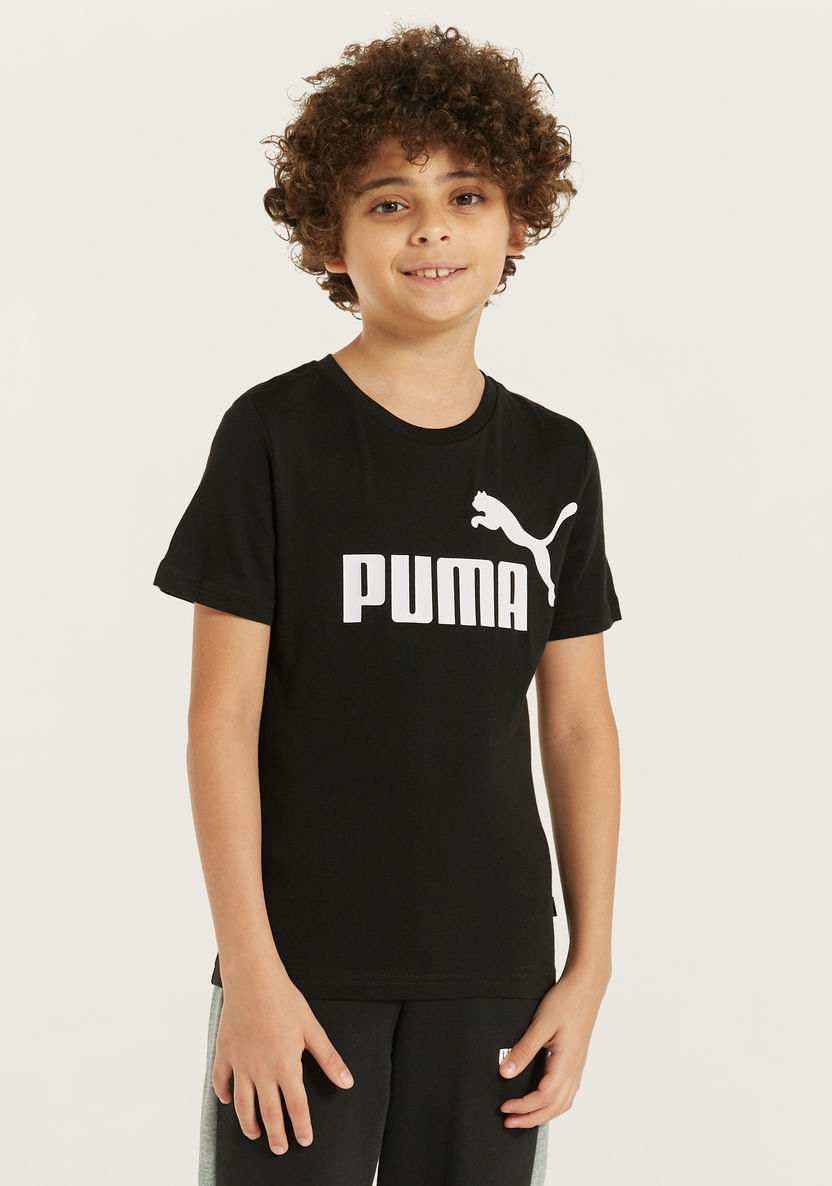 PUMA Logo Print T-shirt with Short Sleeves and Round Neck-Tops-image-0