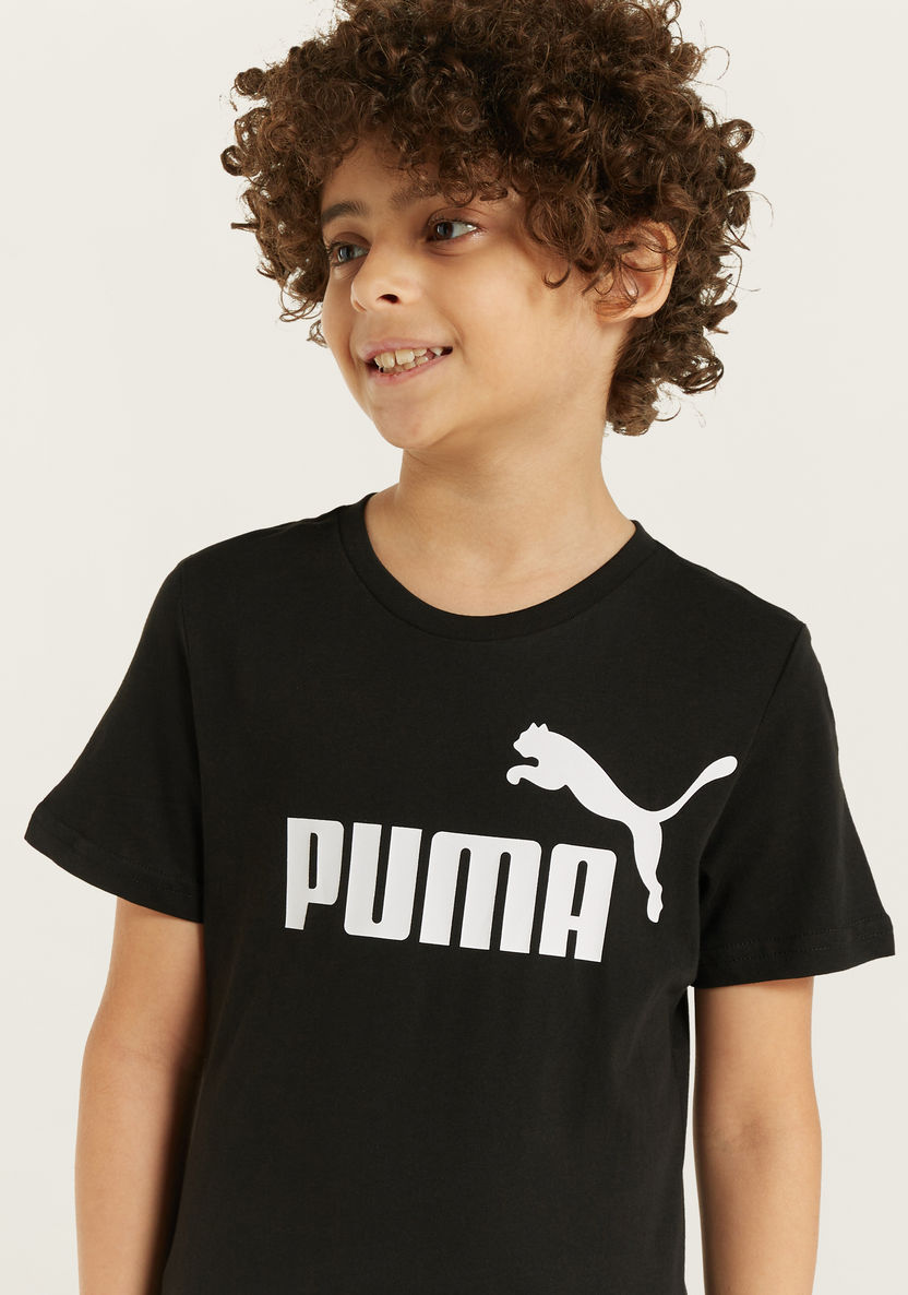 PUMA Logo Print T-shirt with Short Sleeves and Round Neck-Tops-image-2