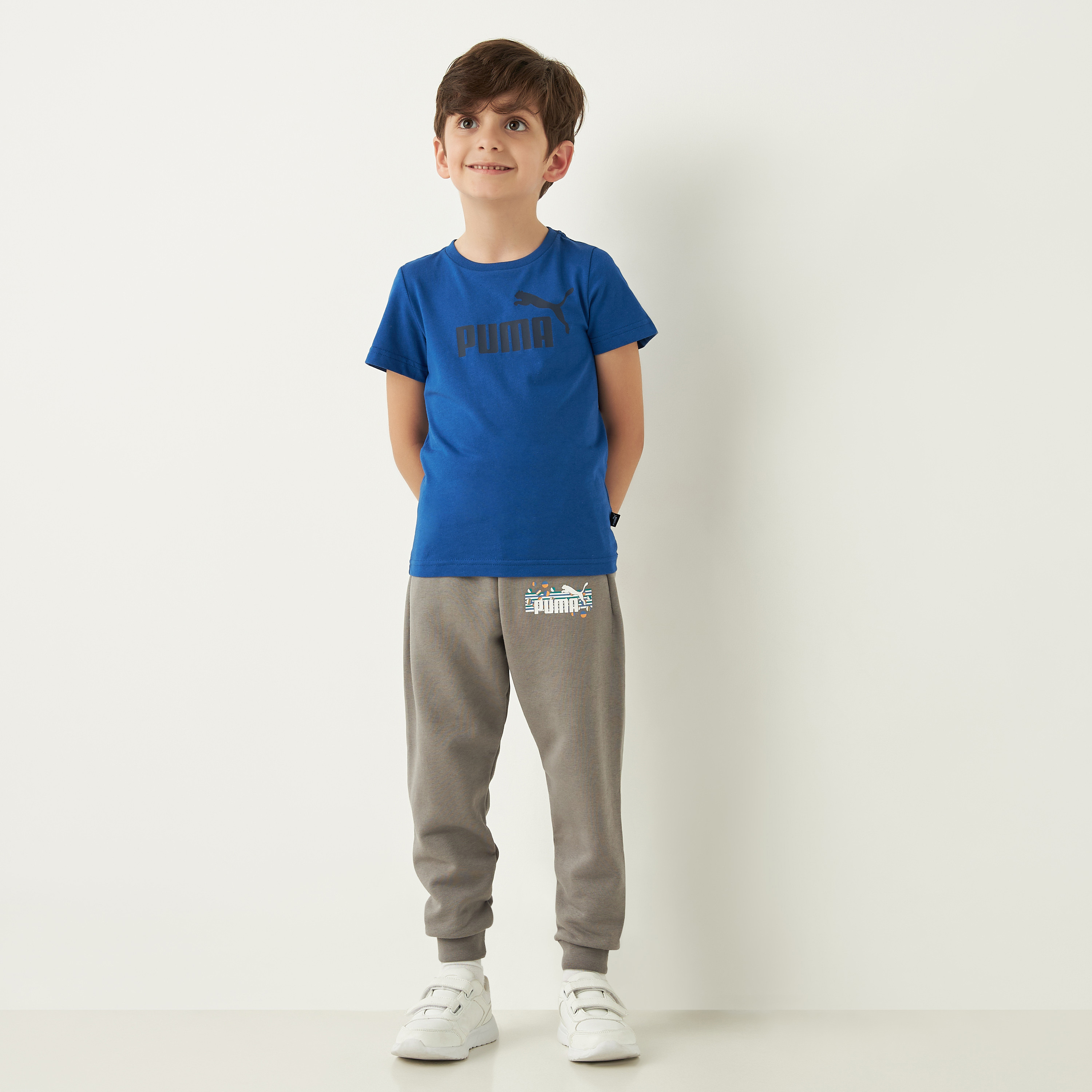 PUMA Logo Print T-shirt with Short Sleeves and Round Neck-sports-boys-clothing-tops-image-2