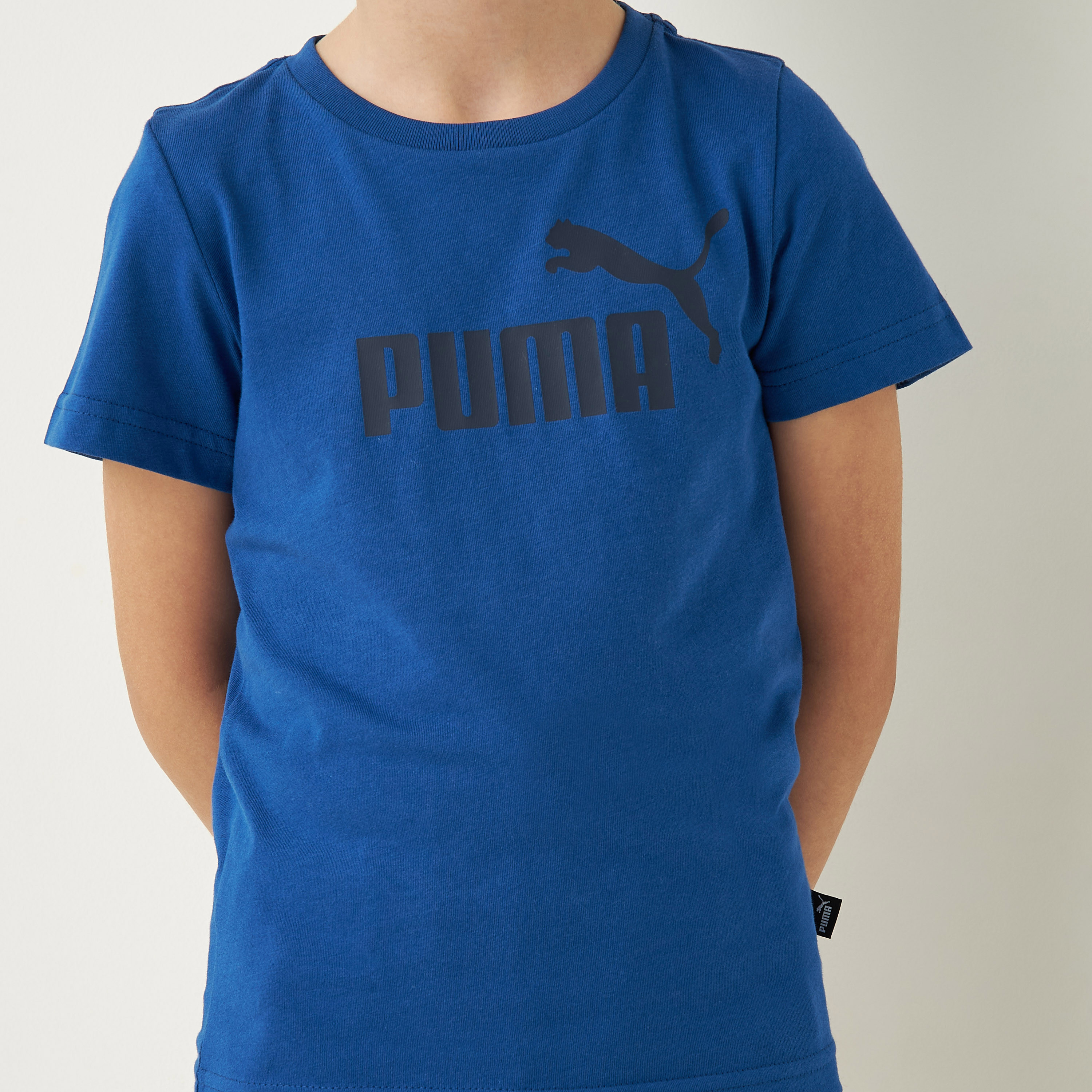 PUMA Logo Print T-shirt with Short Sleeves and Round Neck-sports-boys-clothing-tops-image-4