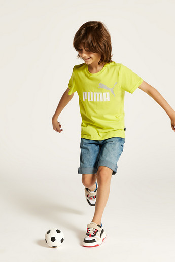PUMA Logo Print Round Neck T-shirt with Short Sleeves