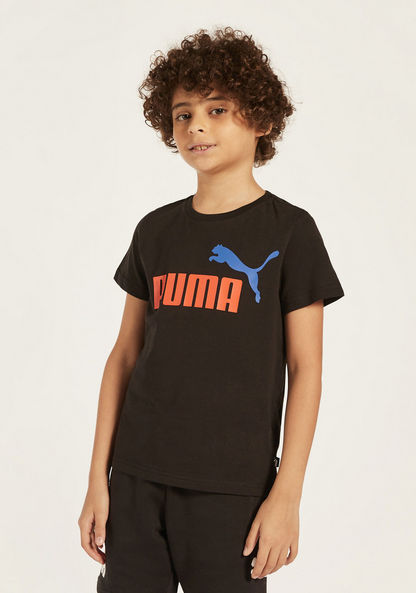 PUMA Logo Print Round Neck T-shirt with Short Sleeves-Tops-image-0