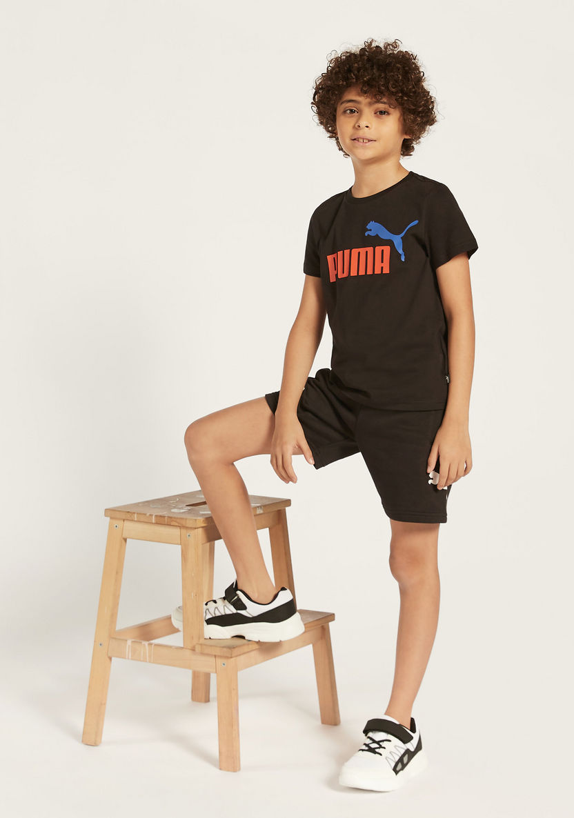 PUMA Logo Print Round Neck T-shirt with Short Sleeves-Tops-image-1