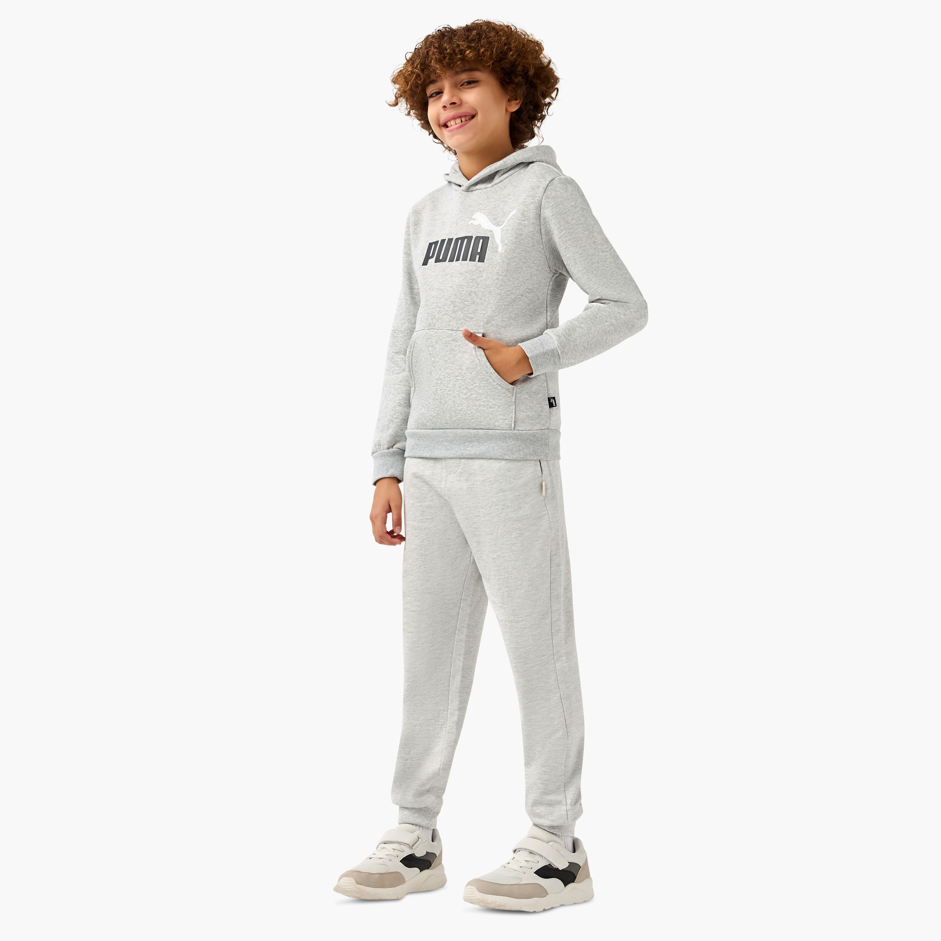 PUMA Logo Detail Long Sleeves Hooded Sweatshirt with Kangaroo Pockets-sports-boys-clothing-tops-image-2