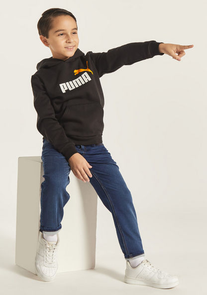PUMA Logo Print Hoodie with Long Sleeves and Kangaroo Pocket-Sweatshirts-image-0