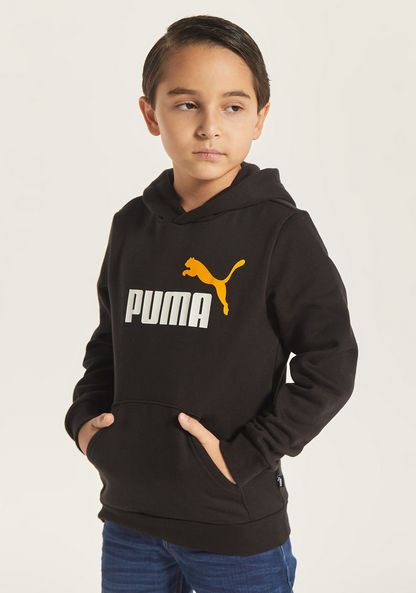 PUMA Logo Print Hoodie with Long Sleeves and Kangaroo Pocket-Sweatshirts-image-1