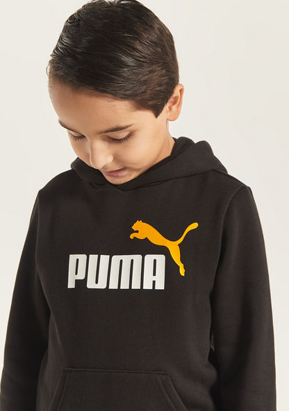 PUMA Logo Print Hoodie with Long Sleeves and Kangaroo Pocket-Sweatshirts-image-2
