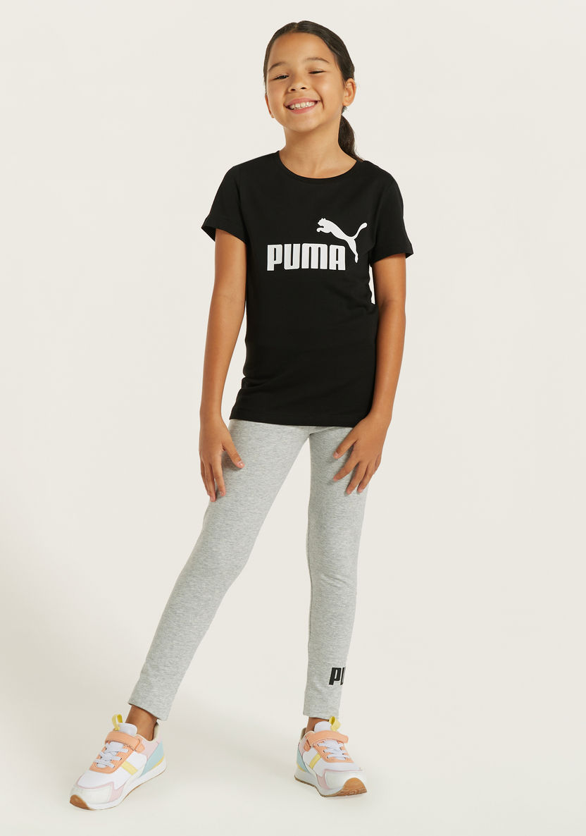 PUMA Logo Print T-shirt with Short Sleeves-Tops-image-1