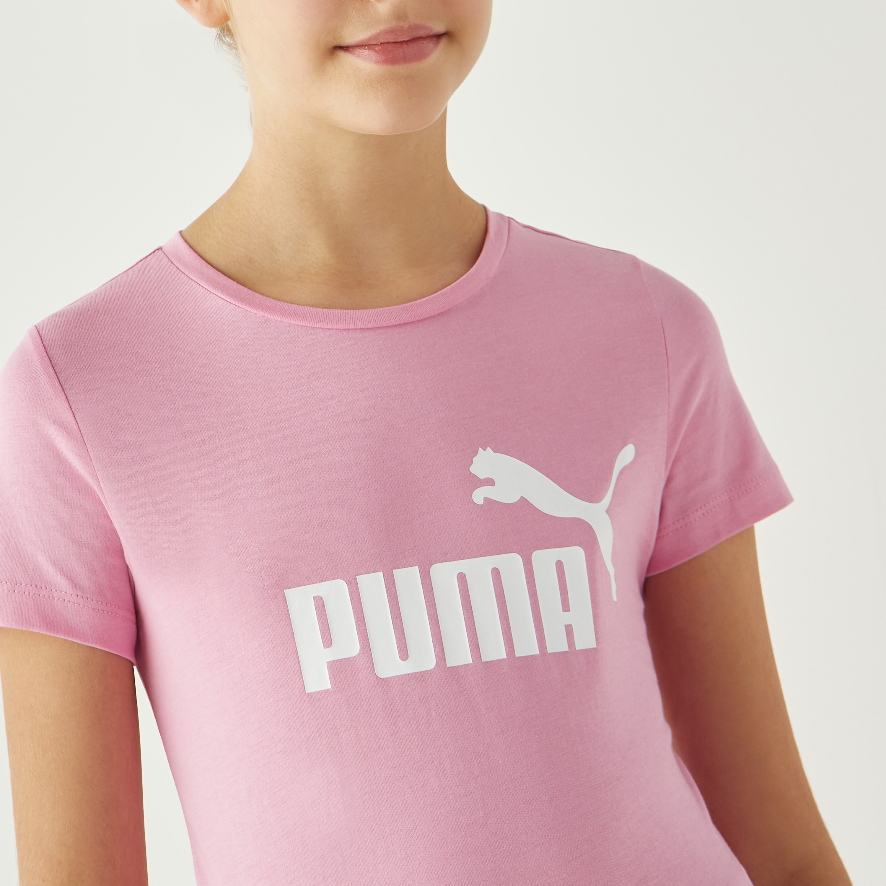 PUMA Logo Print Round Neck T-shirt with Short Sleeves-sports-girls-clothing-tops-image-4
