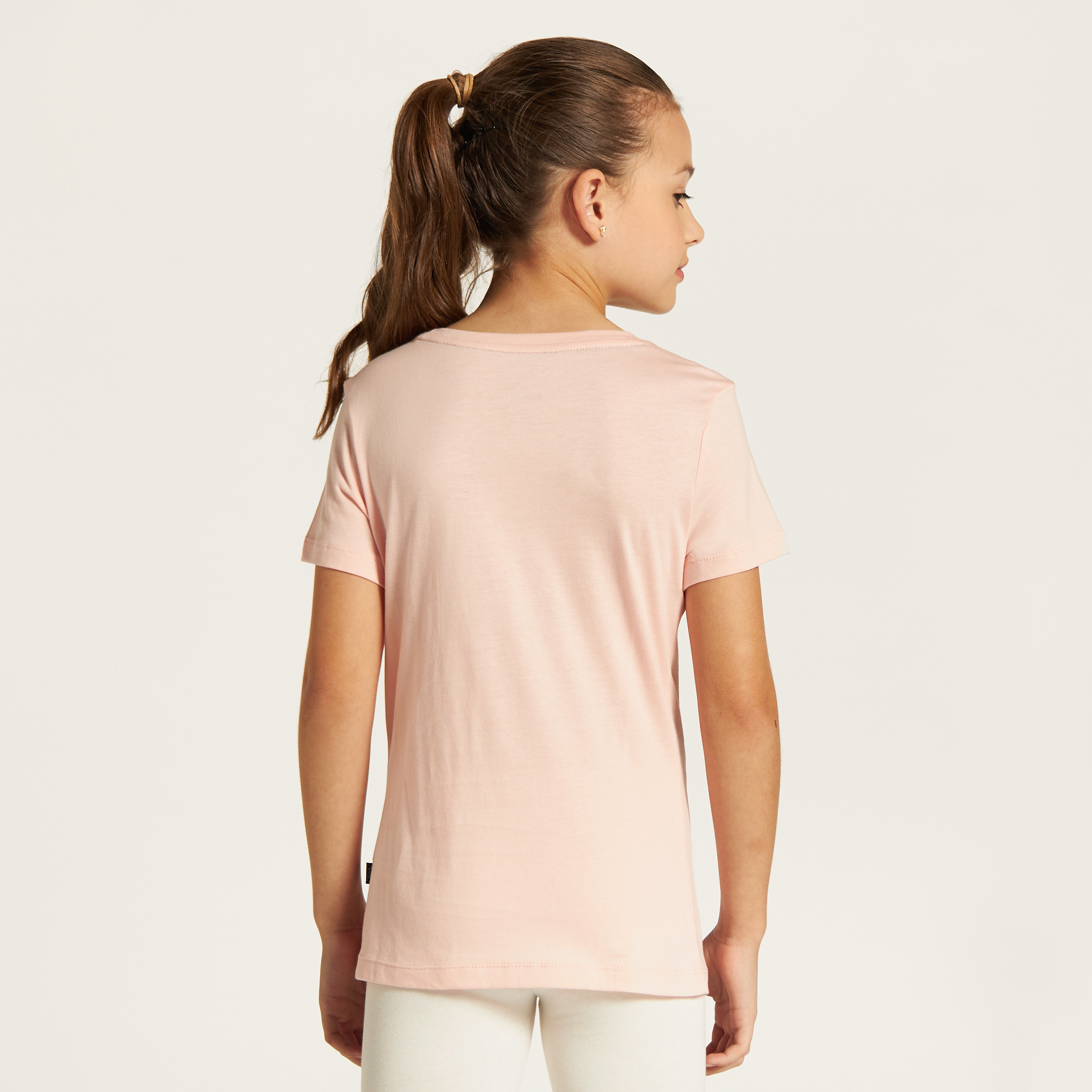 PUMA Logo Print Round Neck T-shirt with Short Sleeves-sports-girls-clothing-tops-image-4