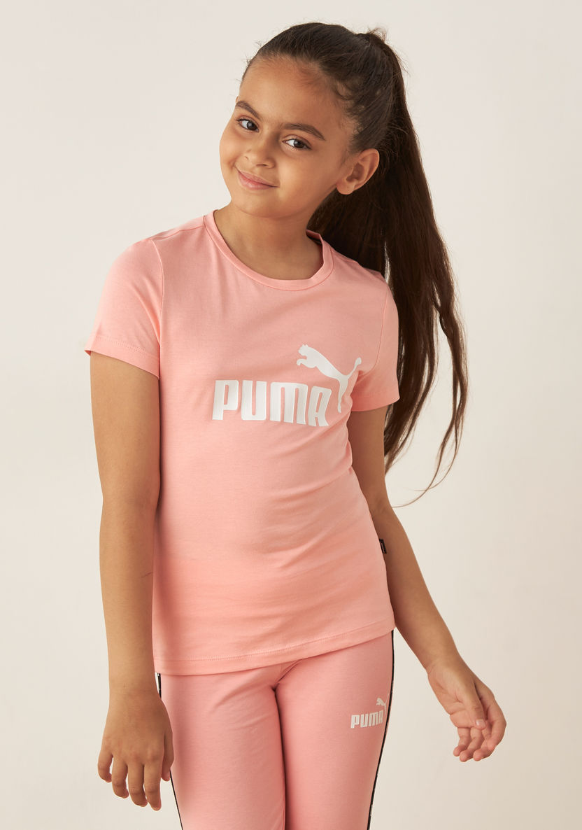 PUMA Logo Print T-shirt with Crew Neck and Short Sleeves-Tops-image-0
