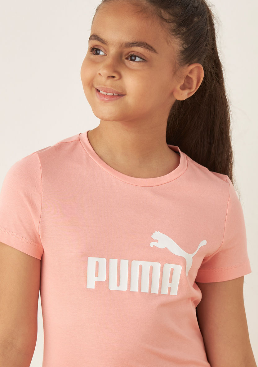 PUMA Logo Print T-shirt with Crew Neck and Short Sleeves-Tops-image-3