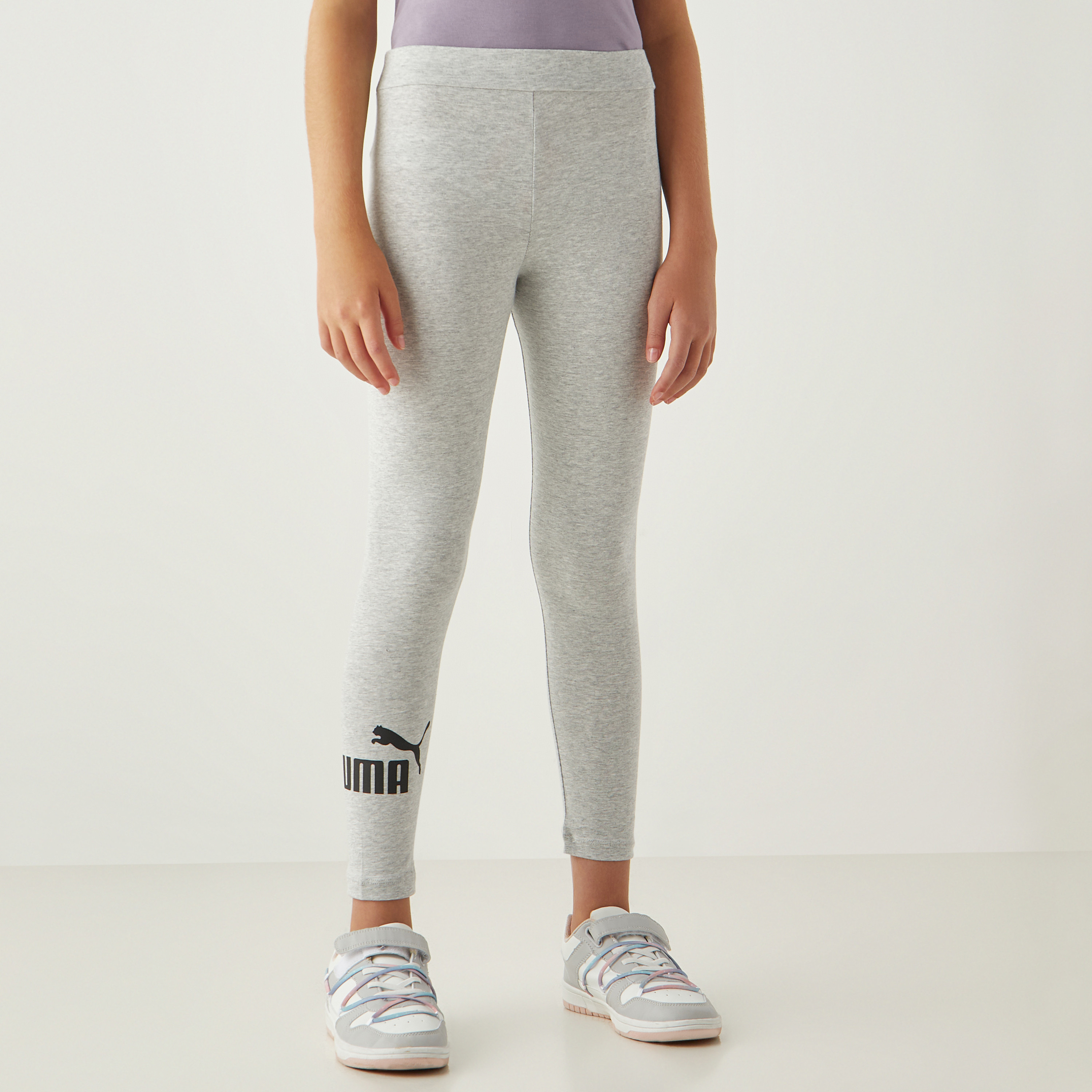PUMA Logo Print Leggings with Elasticated Waistband-girls-clothing-bottoms-leggings-image-1