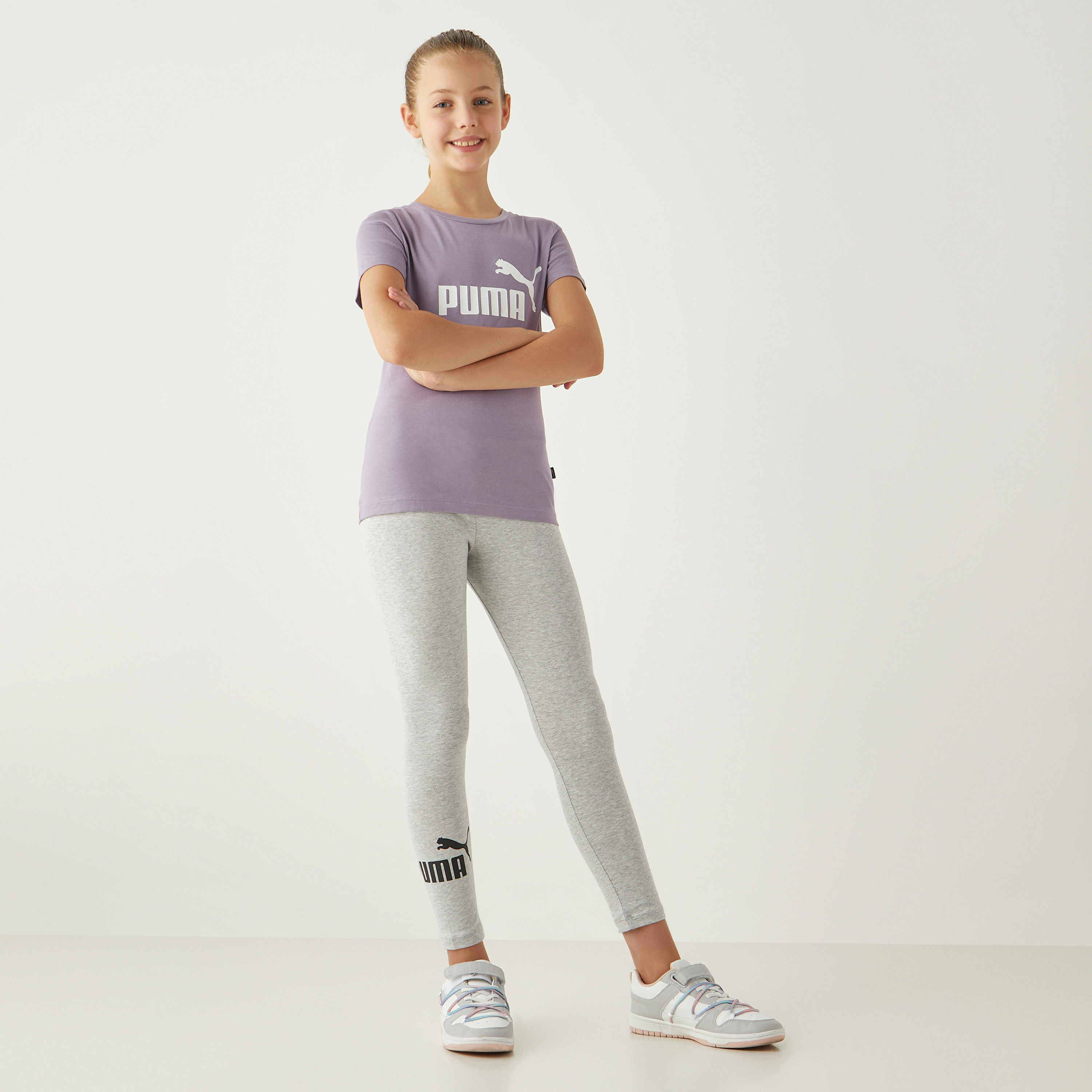PUMA Logo Print Leggings with Elasticated Waistband-girls-clothing-bottoms-leggings-image-2