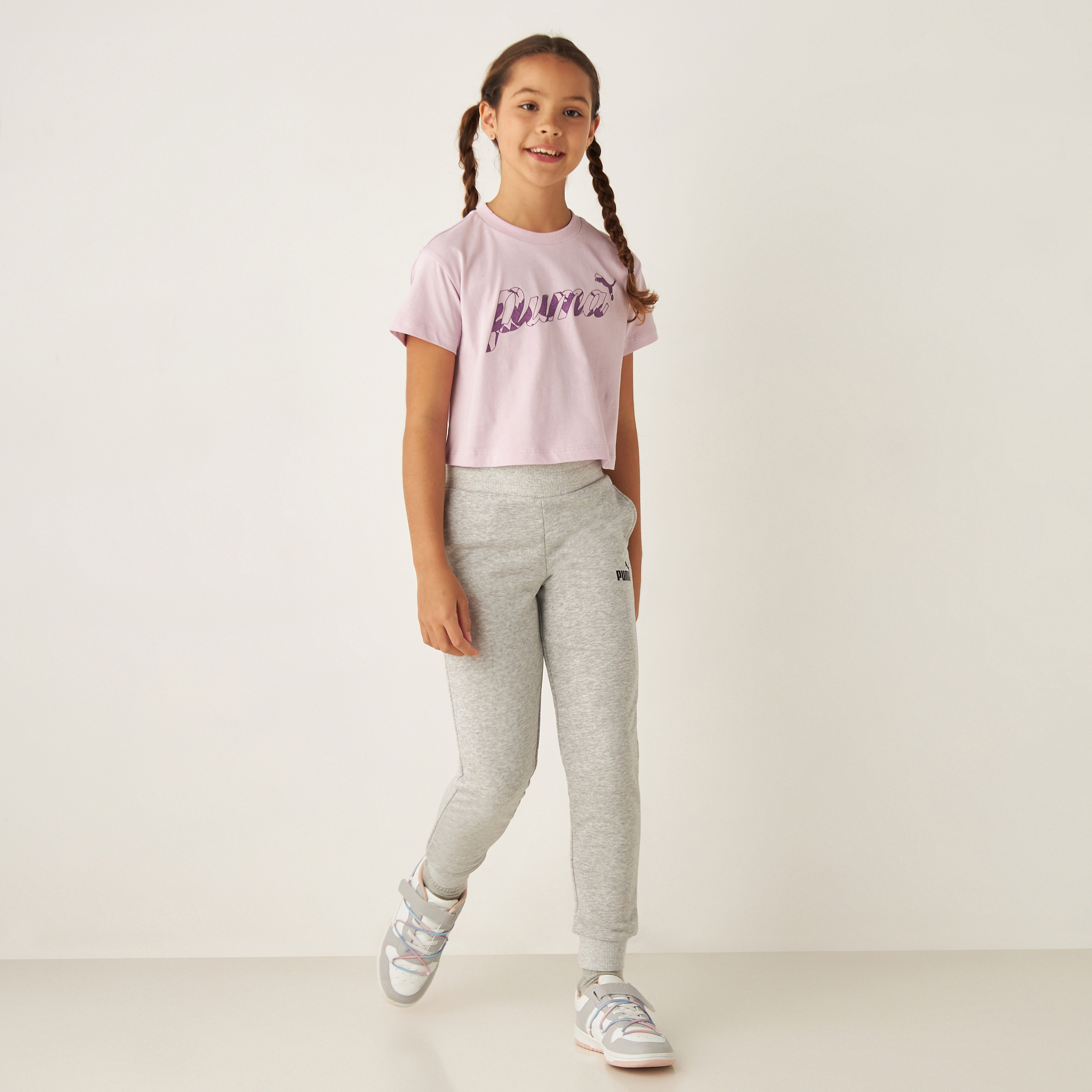 PUMA Logo Print Joggers with Elasticated Waistband and Pockets-girls-clothing-sportswear-bottoms-image-2