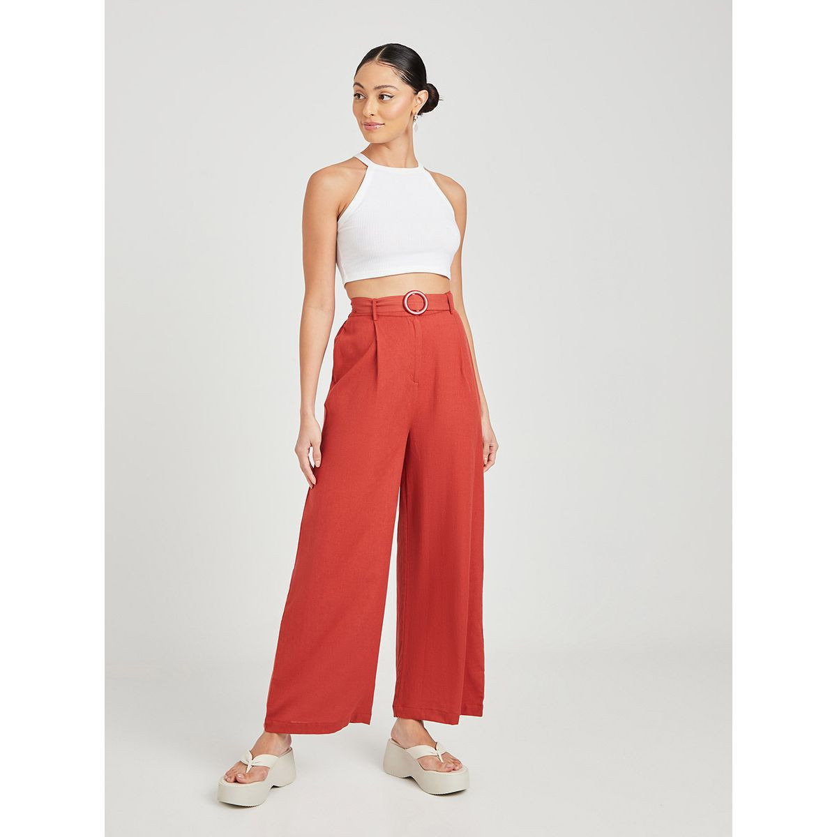Styli Wide Leg Trouser with Belt and Side Pocket-women-clothing-bottoms-trousers-image-2
