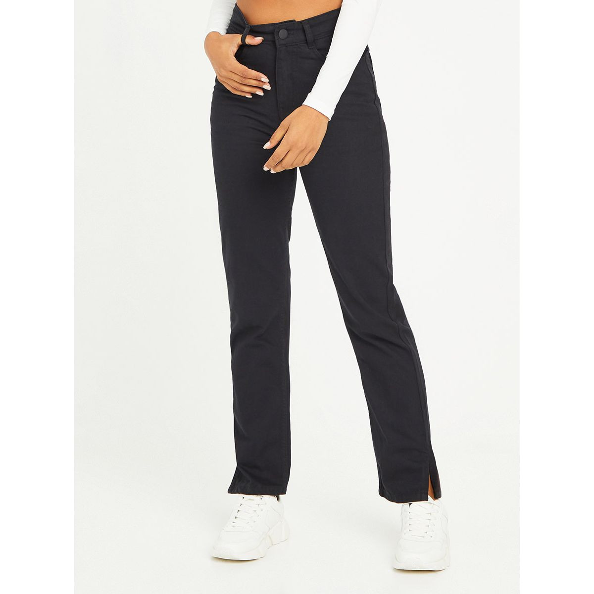 Styli High Waist Straight Leg Core Jeans with Split Hem-women-clothing-bottoms-jeans-image-1