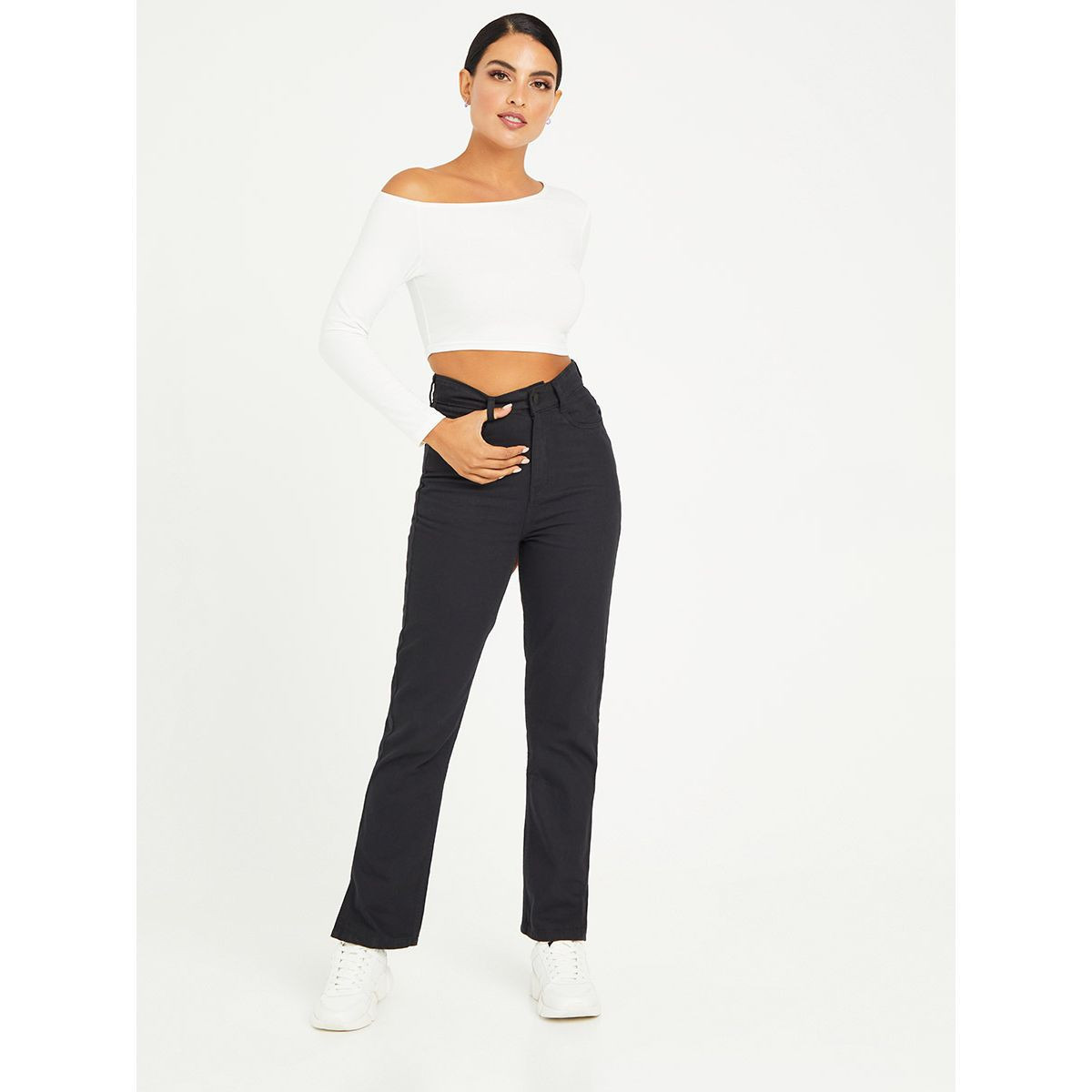 Styli High Waist Straight Leg Core Jeans with Split Hem-women-clothing-bottoms-jeans-image-2