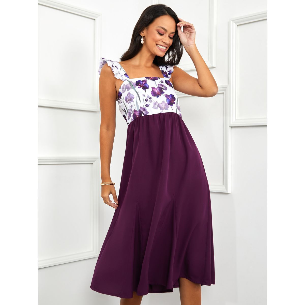 Styli Frill Sleeves Floral Print A-Line Midi Dress-women-clothing-dresses-image-2