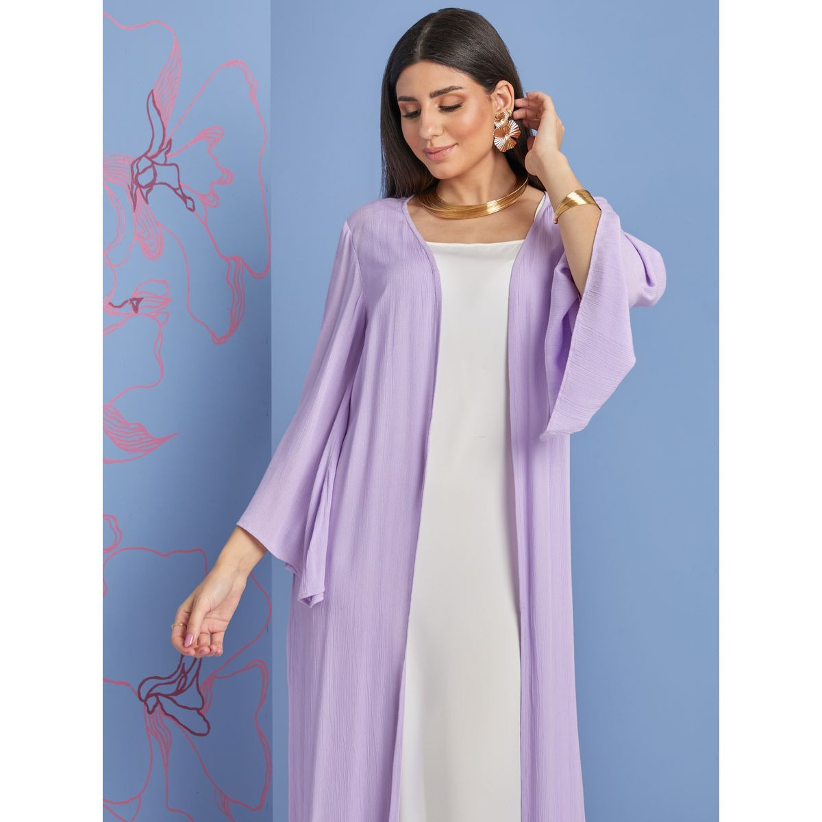 Styli Textured Maxi Length Kimono-women-clothing-shirtsandblouses-blouses-image-2