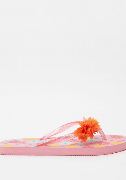 Floral Print Slip-On Thong Slippers-Girl%27s Flip Flops & Beach Slippers-image-0