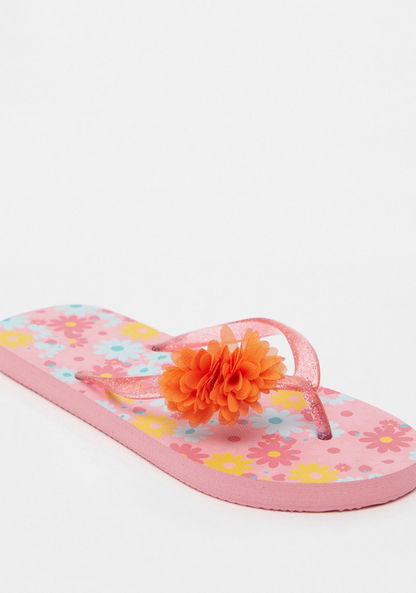 Floral Print Slip-On Thong Slippers-Girl%27s Flip Flops & Beach Slippers-image-1