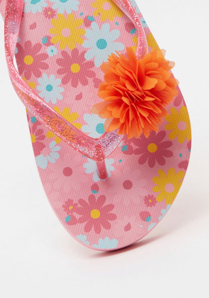 Floral Print Slip-On Thong Slippers-Girl%27s Flip Flops & Beach Slippers-image-3