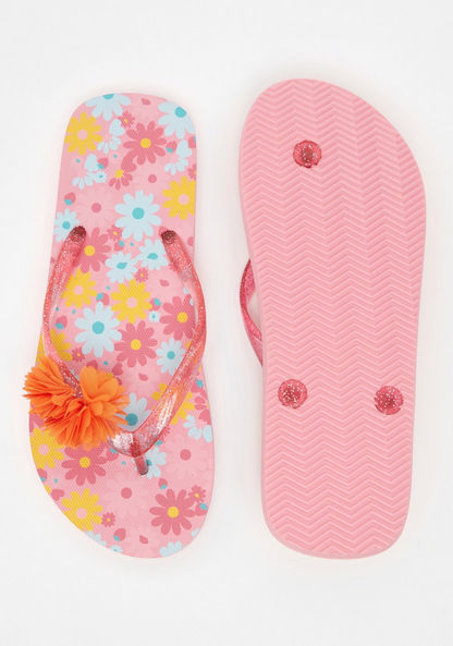 Floral Print Slip-On Thong Slippers-Girl%27s Flip Flops & Beach Slippers-image-5