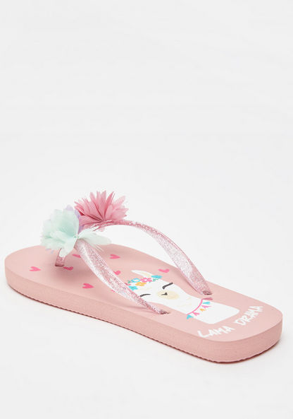 Printed Thong Slippers with Floral Accents