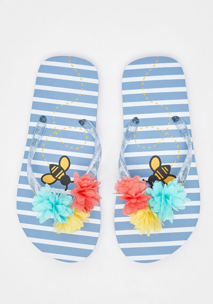 Striped Flip Flops with Floral Accents-Girl%27s Flip Flops & Beach Slippers-image-1