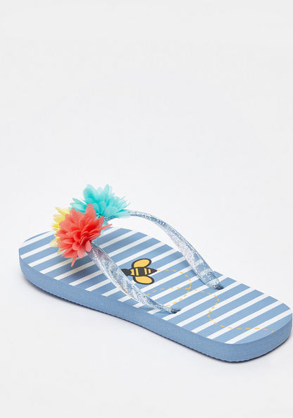 Striped Flip Flops with Floral Accents-Girl%27s Flip Flops & Beach Slippers-image-3
