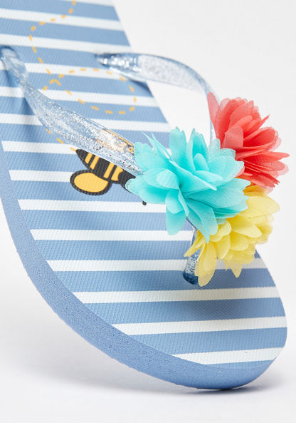 Striped Flip Flops with Floral Accents