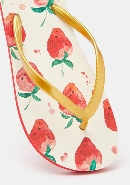 Strawberry Print Slip-On Thong Slippers