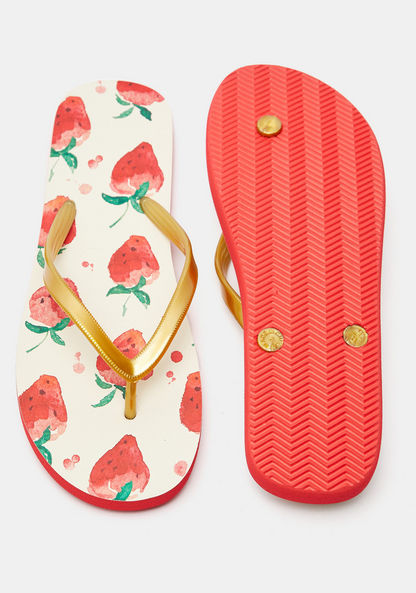 Strawberry Print Slip-On Thong Slippers